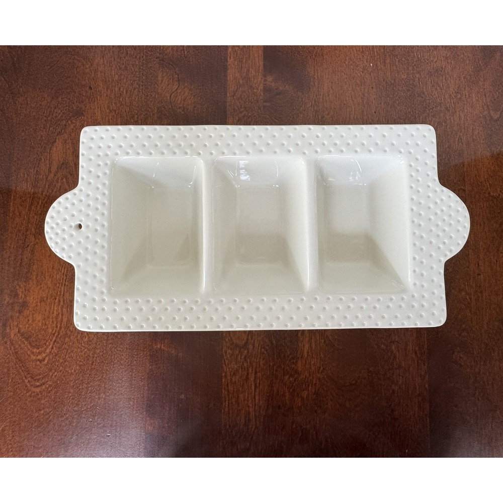 Nora Fleming Swiss Dot 3 Section Divided Candy Condiment Dish 15" x 7" Retired
